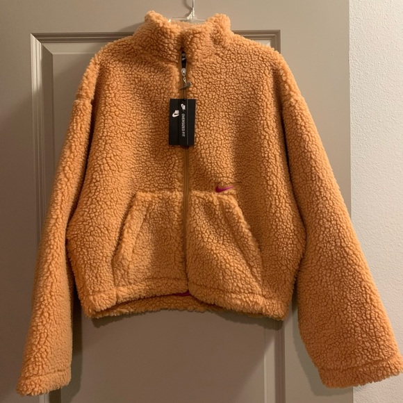 Nike Sportswear Swoosh Women's Jacket Sherpa Fleece Size Medium - Camel Brown - Picture 8 of 14